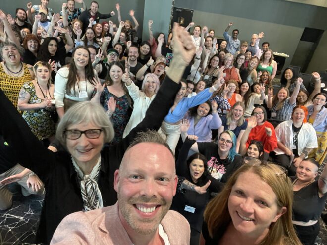 Advocates celebrating the passing of bill C-47 which bans the use of animals for cosmetic testing. 